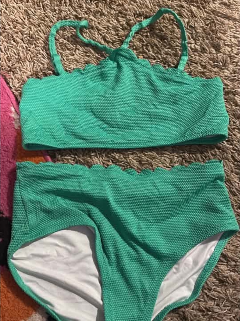 Old Navy Teal Green Textured Girls' Two-Piece Swim Set